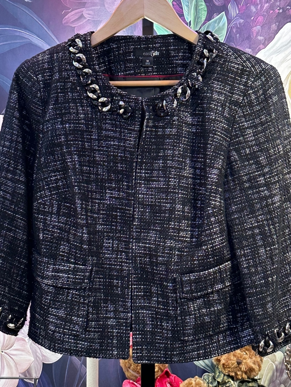 East 5th M Cotton Tweed Chain Collarless Jacket Office Siren French Girl Y2K